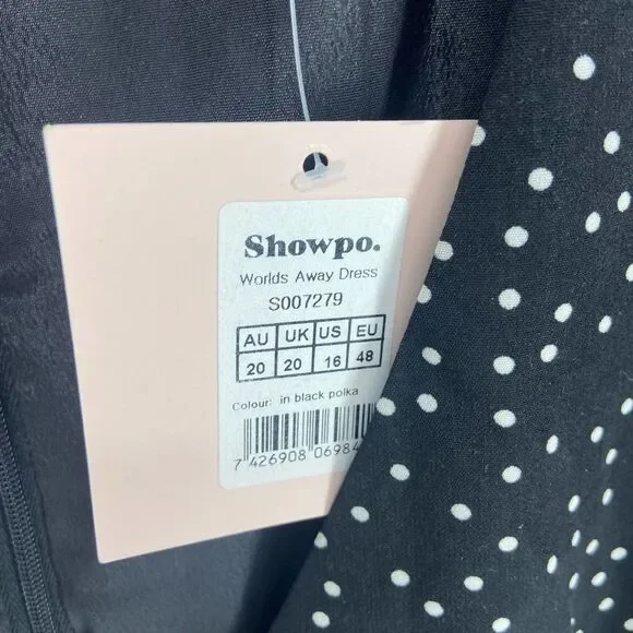 Showpo. Worlds Away Black White Polka Dot Ruffle Mini Dress NWT Womens 16 - Picture 4 of 8